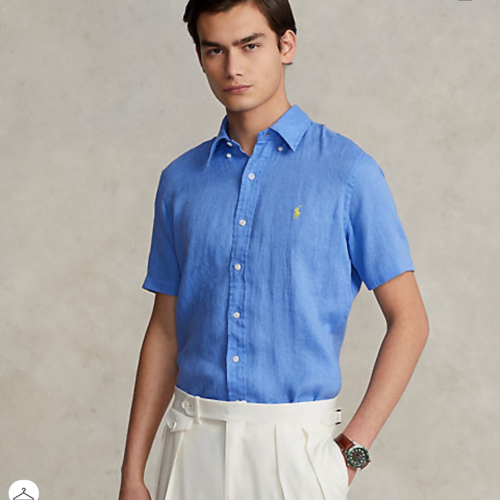 Mens Ralph Lauren Short Sleeve 100% Linen Button down